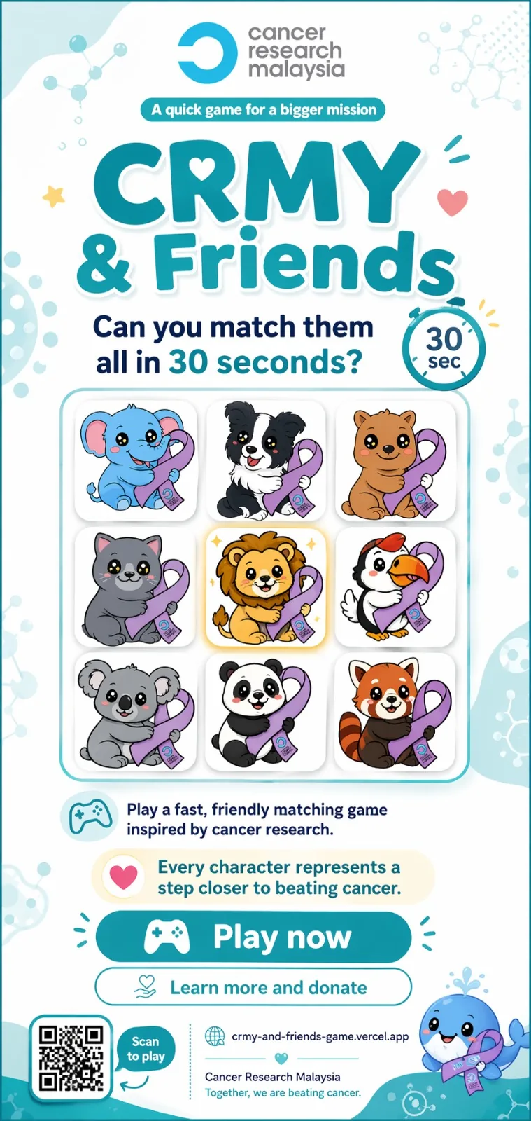 CRMY and Friends matching game poster for Cancer Research Malaysia