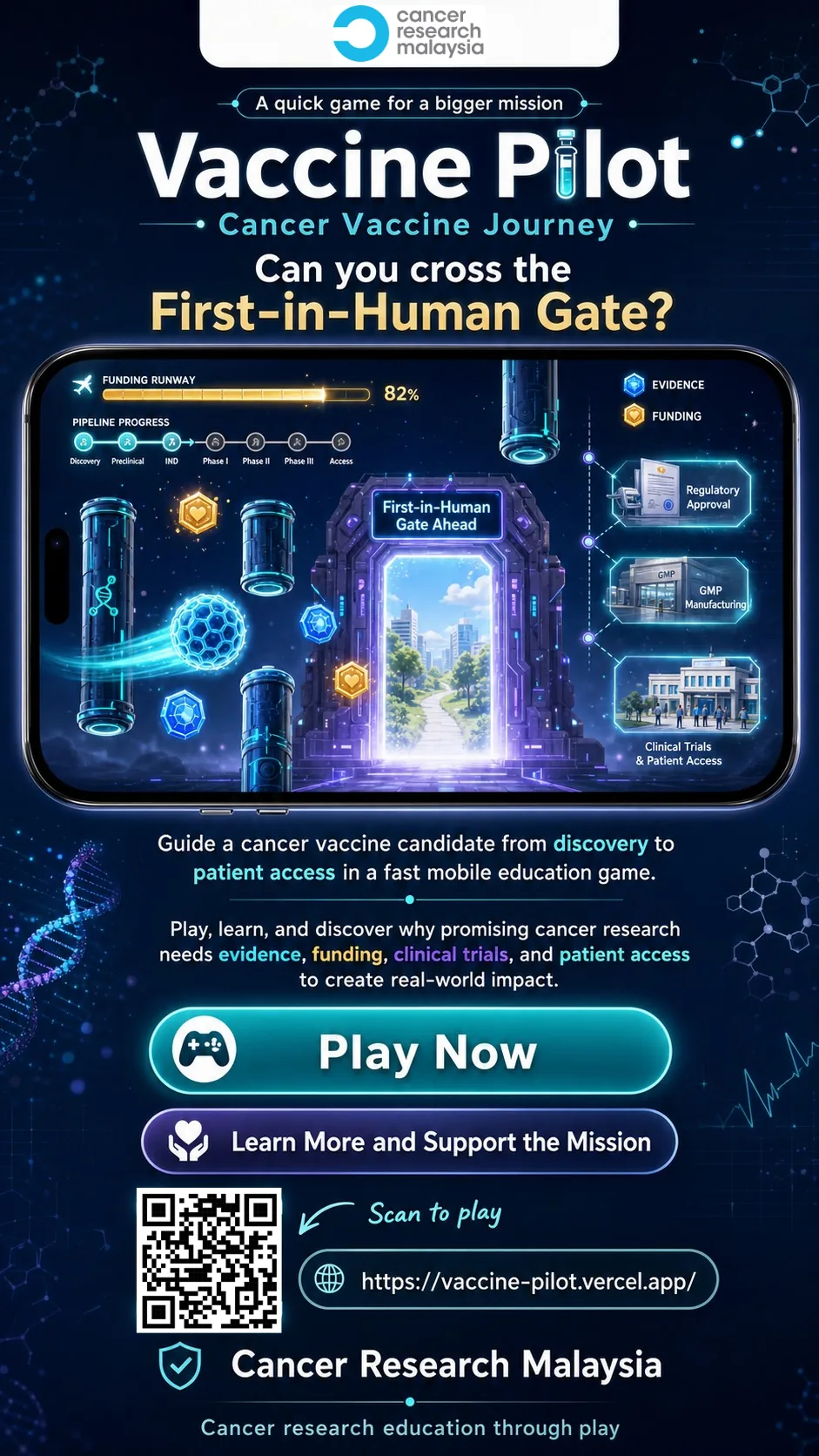Vaccine Pilot cancer vaccine journey game flyer